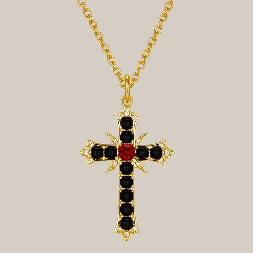 Harlow Black Agate Cross Pendant Necklace