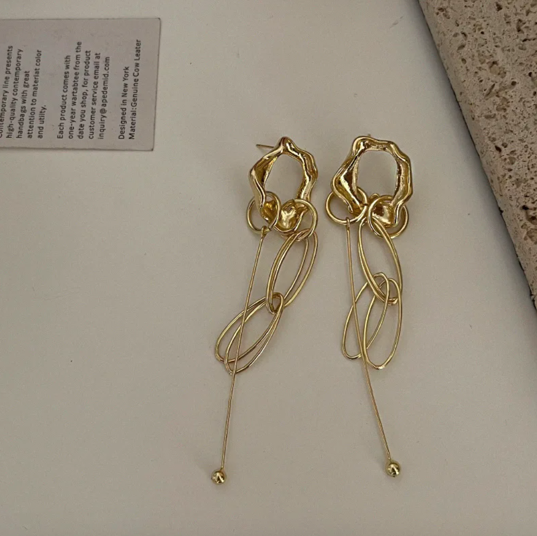 Golden Geometric Flow Earrings