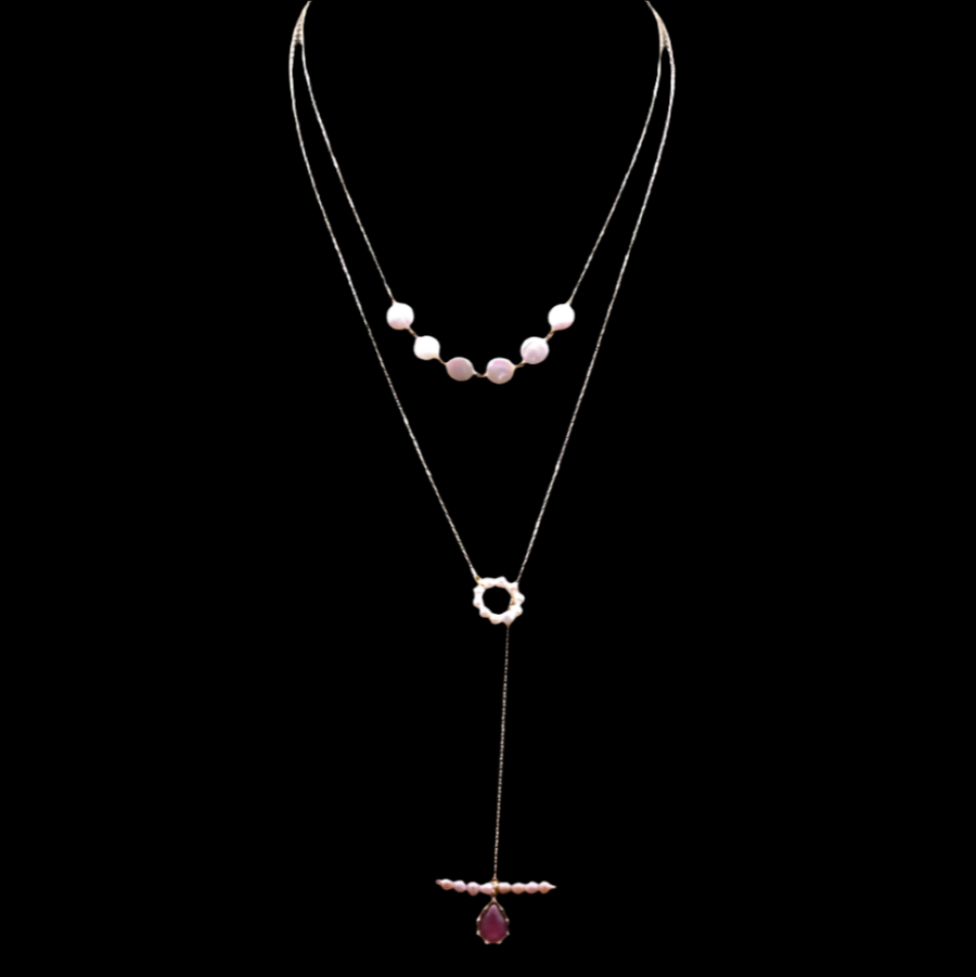 Balance of Equinox Pearl Layered Lariat Necklace