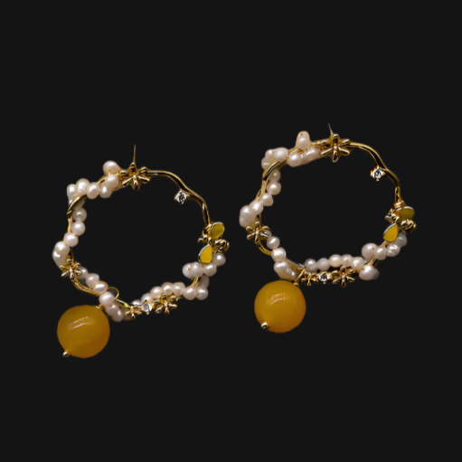 Honey See Honey Do Pearl and Topaz Hoop Earrings