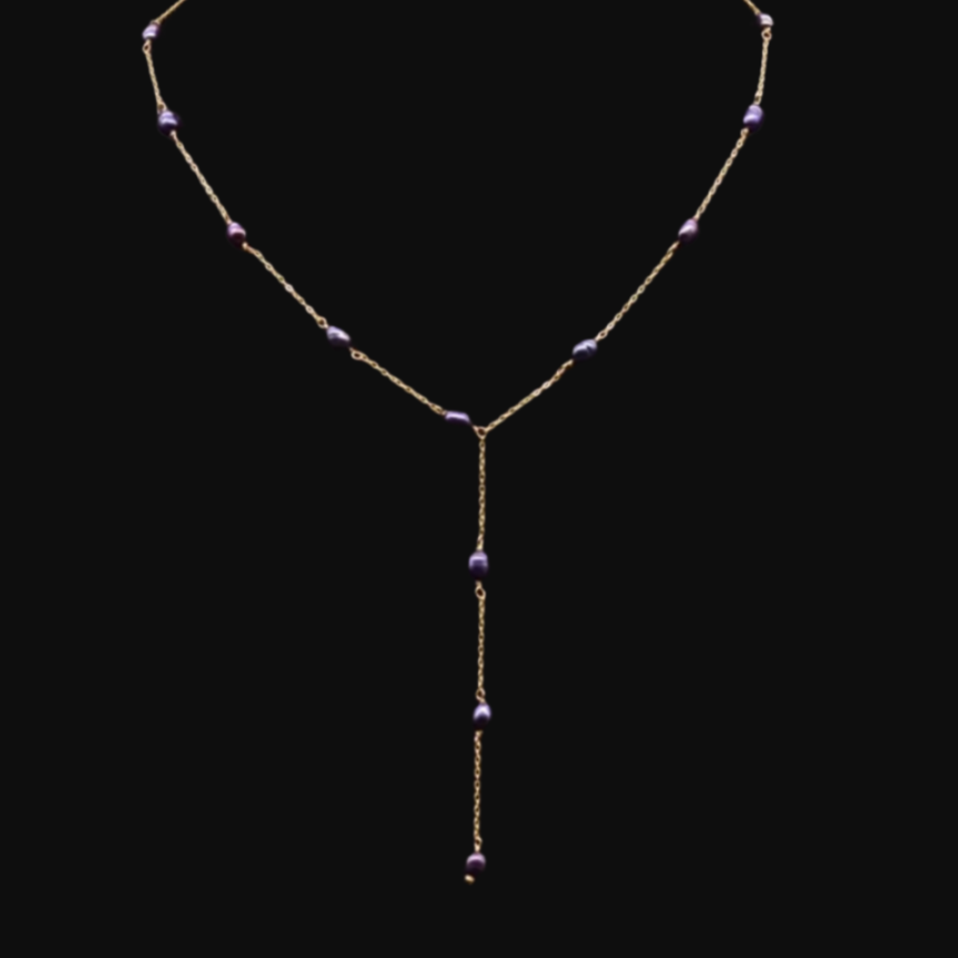 Midnight Pearl Lariat Necklace