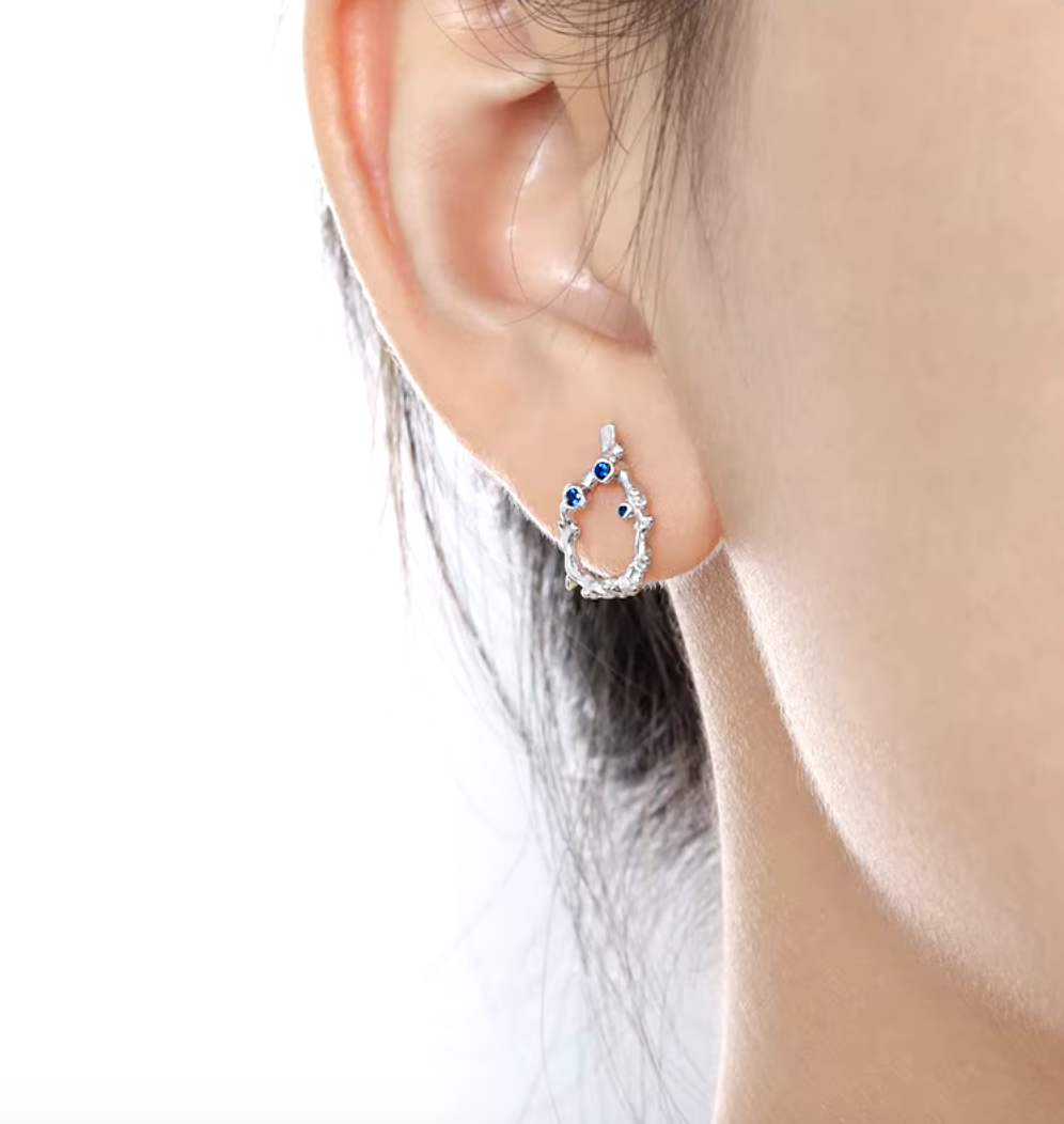 Holly Branch Crystal Frost Hoop Earrings